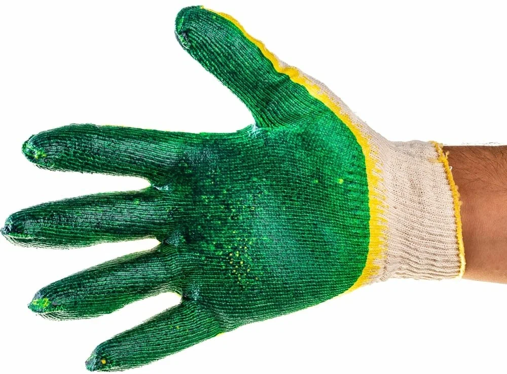 Перчатки х/б с двойным латексом зеленые 13кл ПЕР038 /ПЕР027 (300пар/уп), пар							